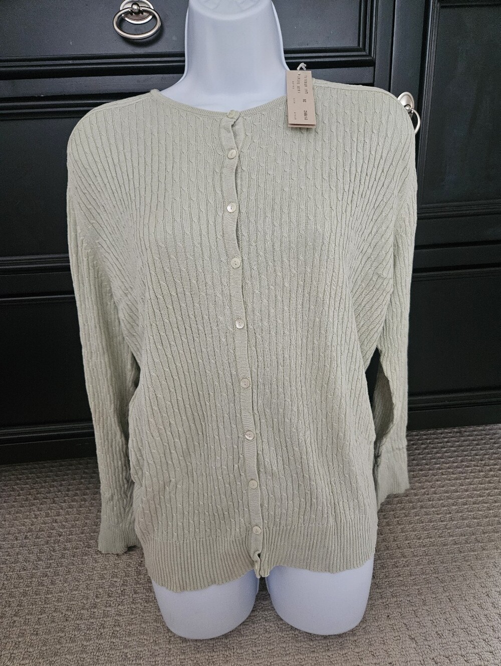 NWT Belford for Saks Fifth Avenue‎ Cable Knit Cardigan Pale Thyme Sage Green 2X